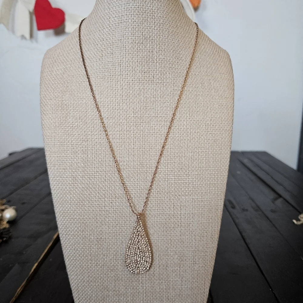 Elegant Rose Gold Teardrop Pendant Necklace Rhinestone Women's Jewelry Sparkly